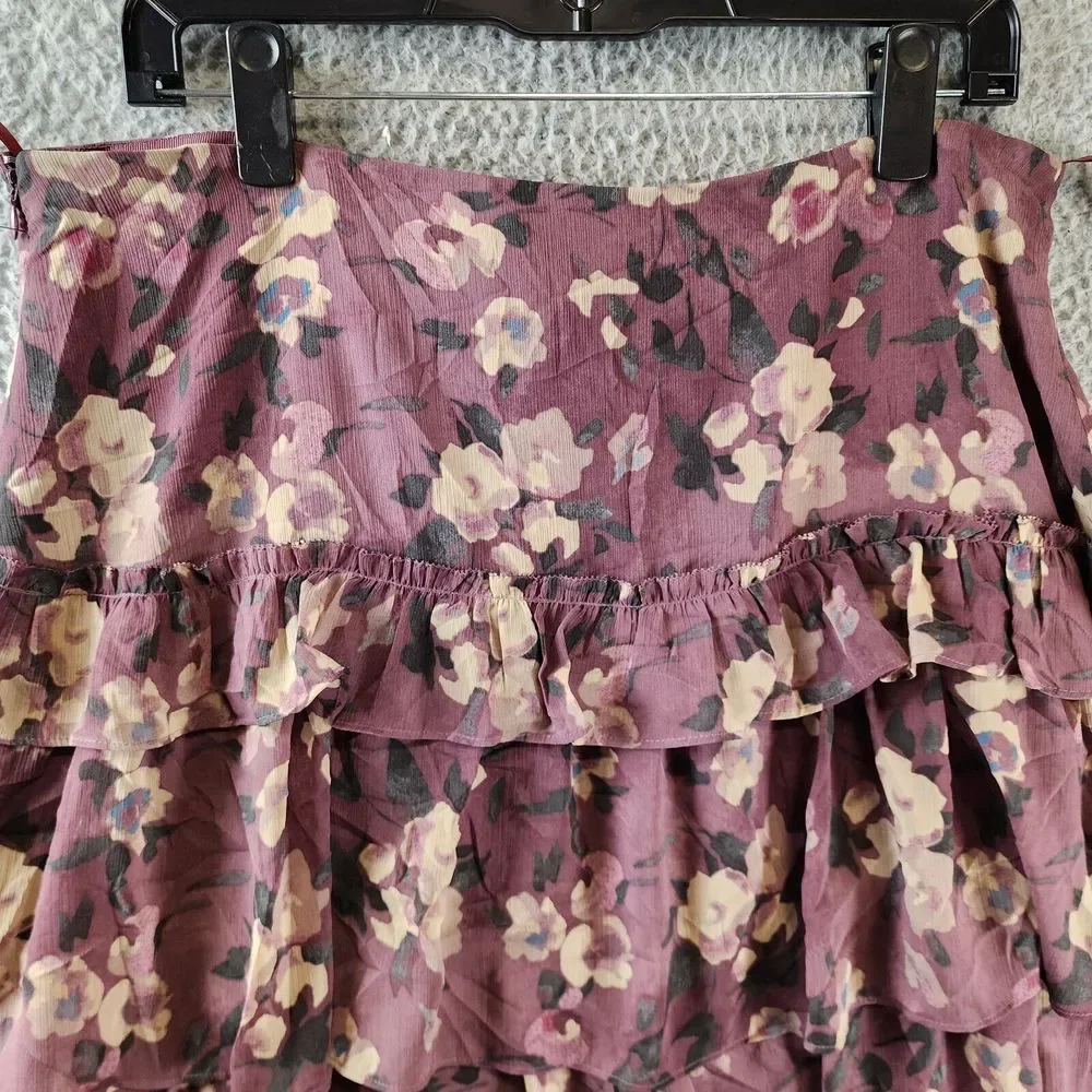 Lauren Ralph Lauren Ruffled Tiered Skirt Women's 14 Purple Multi Zip Closure~ - Picture 13 of 13